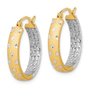 14k Two-tone Satin Diamond-Cut 3/4" In and Out Hoop Earrings