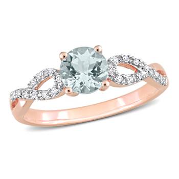 Aquamarine and Diamond 10K Rose Gold Ring 0.78ctw