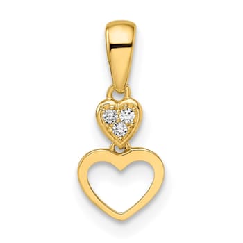 14K Yellow Gold Cubic Zirconia Hearts Dangle Pendant