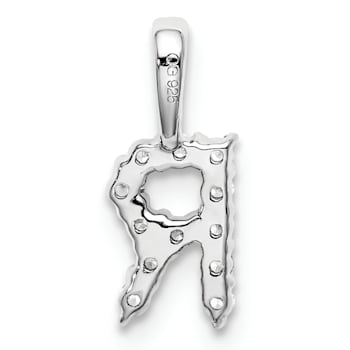 Rhodium Over 14K White Gold Lab Grown Diamond Letter R Initial Pendant