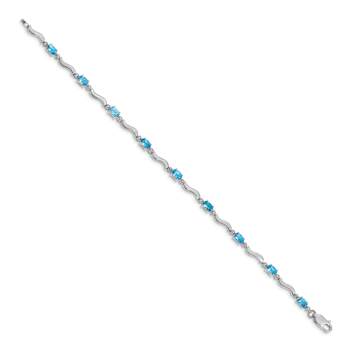 Rhodium Over 10k White Gold Fancy Diamond and Blue Topaz Bracelet