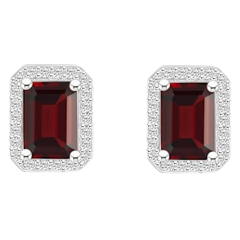 7x5mm Emerald Cut Garnet And Created White Sapphire 10k White Gold Halo
Stud Earrings