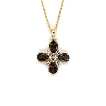 Smoky Quartz and White Topaz 14K Yellow Gold Over Sterling Silver Four
Clover Pendant with Chain