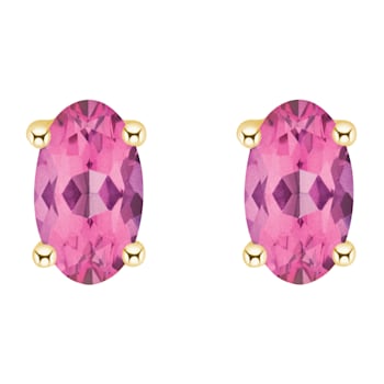 5x3mm Oval Pink Topaz 14k Yellow Gold Stud Earrings
