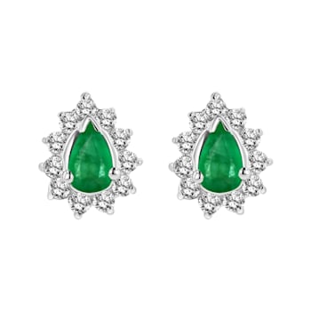 0.70ctw Emerald and Diamond Earrings in 14k White Gold