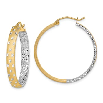 14K Yellow Gold and Rhodium Over 14K Yellow Gold Polished and Satin 1
1/8" In and Out Hoop Earrings