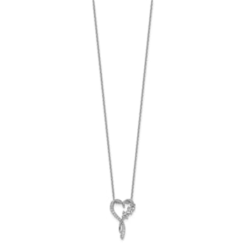 Rhodium Over Sterling Silver Cubic Zirconia Butterflies Heart with
2-inch Extension Necklace