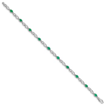 Rhodium Over 10k White Gold Diamond and Emerald Bracelet