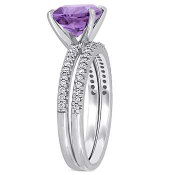 Amethyst and Diamond 14K White Gold Ring 1.98ctw