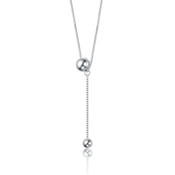 Minimalist Dual Sphere Drop Necklace In Rhodium Over Brass