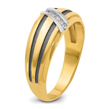 10K Two-tone Yellow Gold with Black Rhodium Men's Polished Diamond Ring 0.06ctw