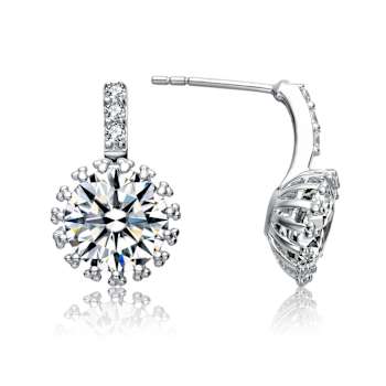 CZ Halo Drop Earrings In Sterling Silver 7.1ctw