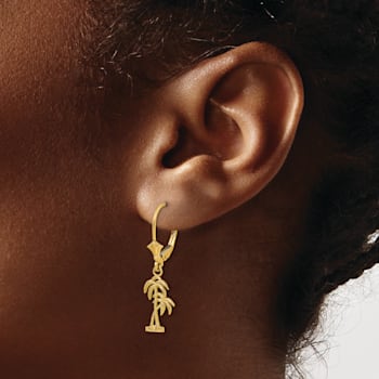 14k Yellow Gold Textured Palm Tree Earrings