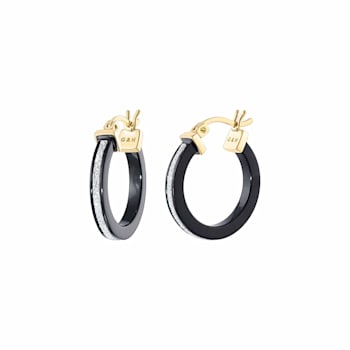 14K Yellow Gold Over Sterling Silver Thin Silver Color Glitter Black
Acrylic Hoops