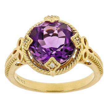 Amethyst And White Zircon Ring In 18K Gold Over Sterling Silver 3.19ctw