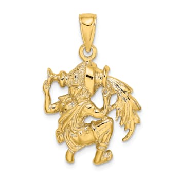 14k Yellow Gold 3D Textured Large Aquarius Zodiac pendant