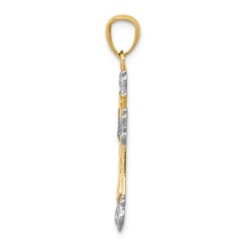 14K Two-tone Gold Diamond-Cut Cross Pendant