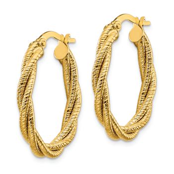 14k Yellow Gold Polished and Textured 1" Twisted Oval Hoop Earrings