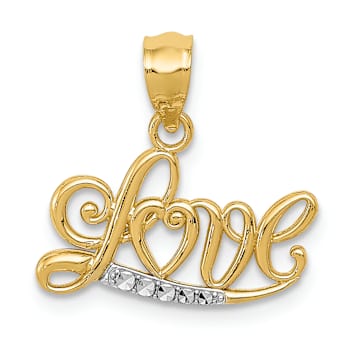 14K Yellow Gold with Rhodium Over 14K White Gold Accent Diamond-cut LOVE Pendant