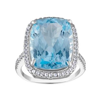 Blue Topaz Halo Sterling Silver Ring 13.04 ctw