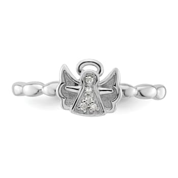 Sterling Silver Stackable Expressions Polished Diamond Angel with Halo
Ring 0.025ctw