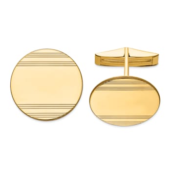 14K Yellow Gold Men's Circular with  Line Design Cuff Links