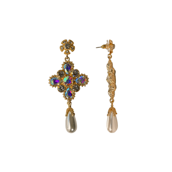 Gold Tone AB Crystal with Pearl Drop Earring