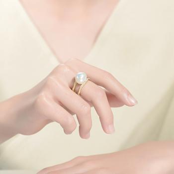 Pear Shape Freshwater Pearl Open Band Ring In 14K Gold Over Sterling Silver