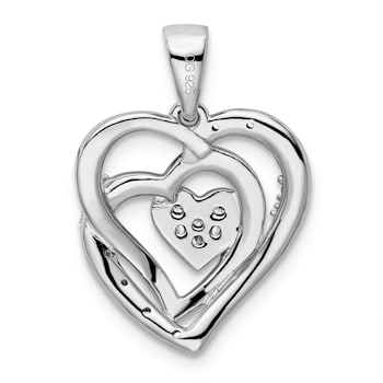 Rhodium Over 14k White Gold Polished Heart Diamond Pendant