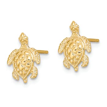 14k Yellow Gold 2D Textured Sea Turtle Stud Earrings