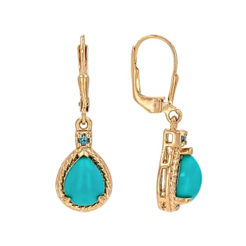 Turquoise Pear And Swiss Blue Topaz Earrings In 18K Gold Over Sterling
Silver 0.08ctw