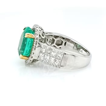 4.53 Ctw Colombian Emerald and 1.31 Ctw White Diamond Ring in 14K 2-Tone