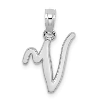 Rhodium Over 14k White Gold Polished Script Letter V Initial Pendant