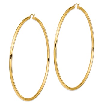 14k Yellow Gold 3 9/16" Polished Round Tube Hoop Earrings