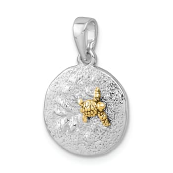 Rhodium Over Sterling Silver Yellow Turtle Crawling In The Sand Pendant