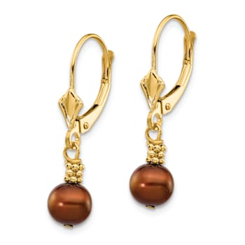 14K Yellow Gold 5-6mm Coffee Brown Semi-round Freshwater Cultured Pearl
Leverback Earrings
