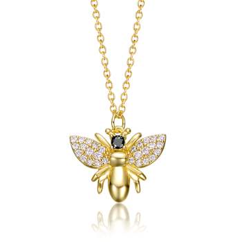 CZ Wasp Pendant Necklace In 14K Gold Over Brass