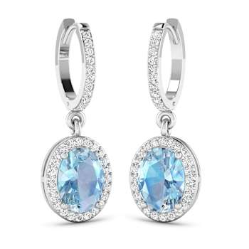 1.92ctw 14K White Gold Aquamarine and White Diamond Halo Earrings