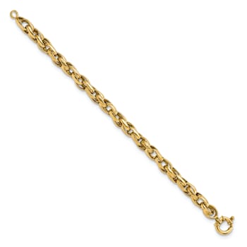 14k Yellow Gold 7.31mm Polished and Textured Link Bracelet