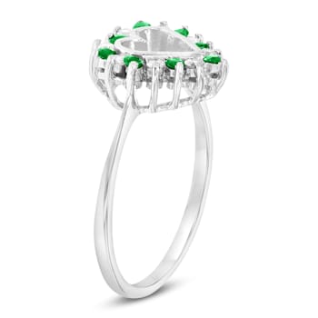0.27ctw Emerald and Diamond Heart Shaped Ring in 14k White Gold