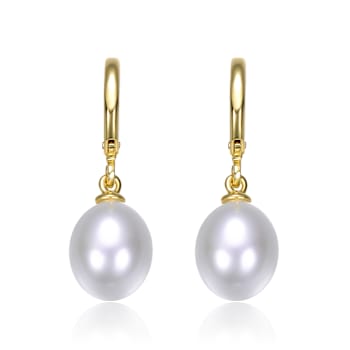 Pear Shape Pearl Simulant Drop Earrings In 14K Gold Over Brass