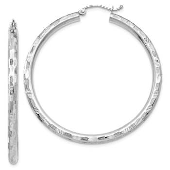 Rhodium Over 14k White Gold Diamond-Cut 1 3/4" Hoop Earrings