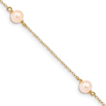 14k Yellow Gold Children's 5-6mm Pink Round Freshwater Cultured Pearl
3-station Cable Link Bracelet
