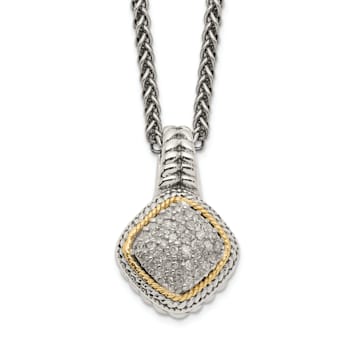 Sterling Silver Antiqued with 14K Accent Diamond Necklace