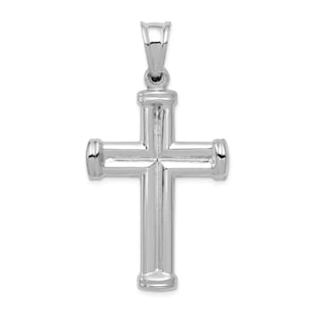 Rhodium Over 14K White Gold Hollow Cross Pendant