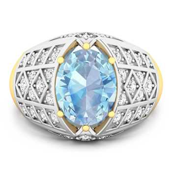 2.32ctw Blue Aquamarine and Diamond 14K Yellow Gold Halo Ring