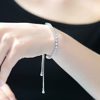 CZ Bolo Bracelet In White Rhodium Over Brass