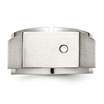 White Cubic Zirconia Stainless Steel Men's Signet Ring