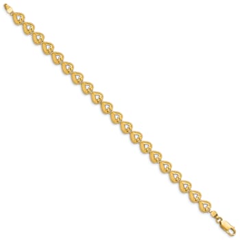 14k Yellow Gold Polished Beaded Hearts Link Bracelet