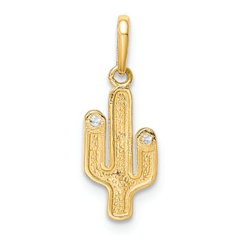 14k Yellow Gold Cactus with Cubic Zirconia Stone Pendant